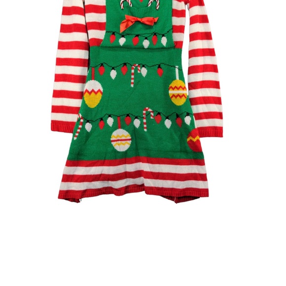 Born Famous Ugly Christmas Sweater Dress Medium Multicolor Stripe w/ Candy Canes - Picture 2 of 10